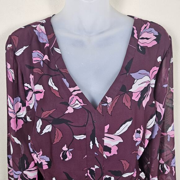 Lane Bryant Floral Blouse Womens 18 Lined Semi Sheer Career V-Neck Ruffle Party - Picture 5 of 14
